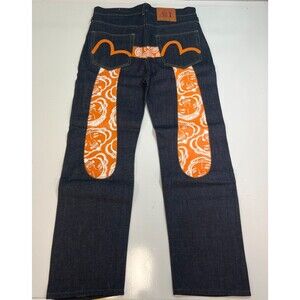 Evisu Orange Paisley Godhead Daicock Selvedge Jeans 32 Raw Denim Seagull Japan
